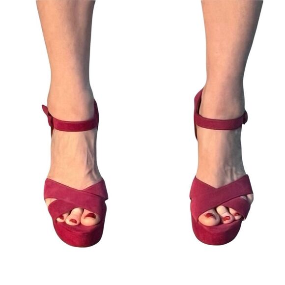 Vintage Y2k STEVE MADDEN Bright Pink Suede Leather 6” Platform Ankle Heel 9.5 - Picture 3 of 15